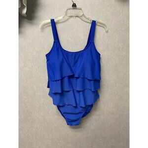 Valerie Bertinelli Ruffle tiered One Piece Swimsuit Blue Womens Size 16